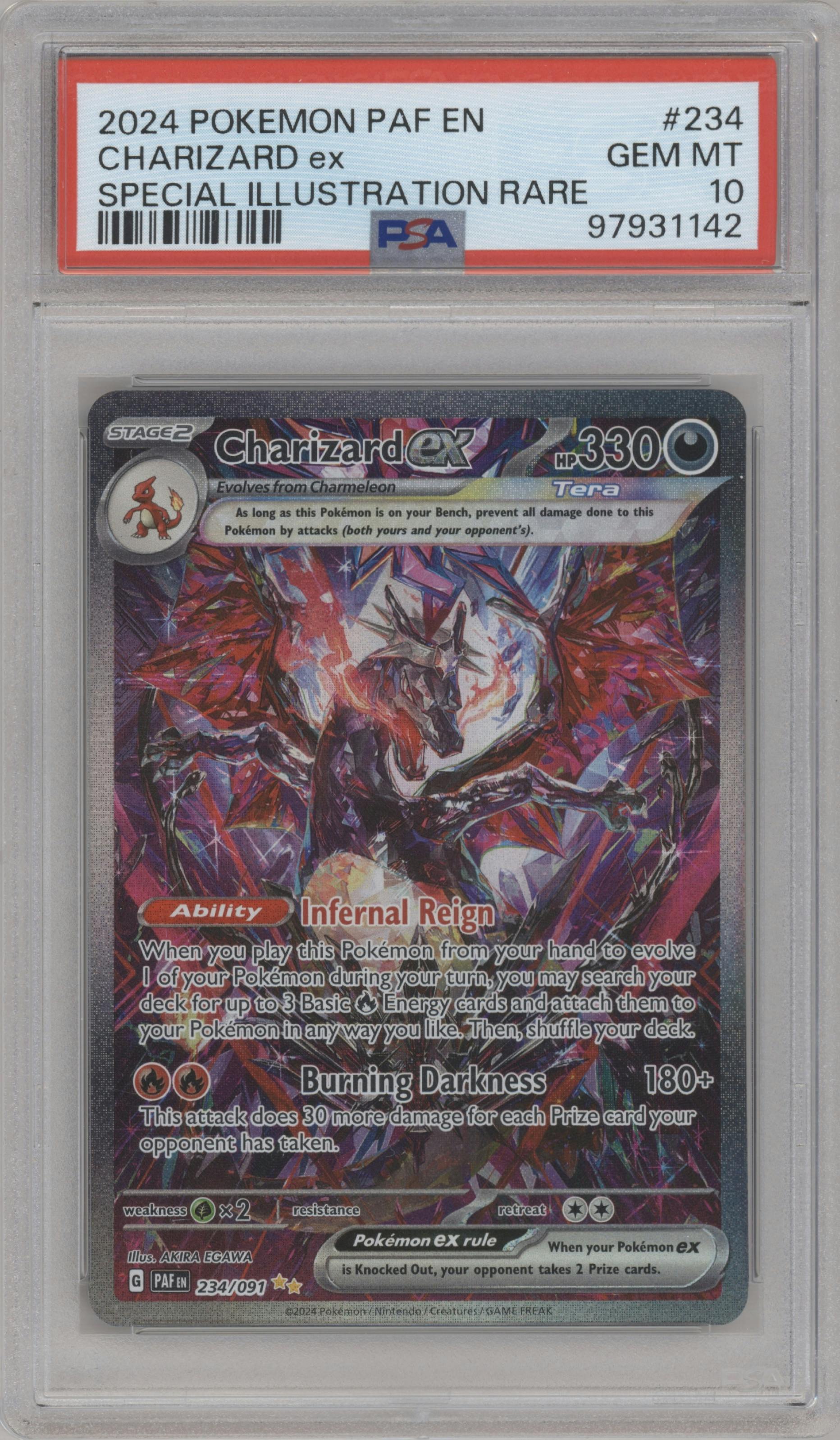 Charizard ex from the 2024 Pokemon SV set graded by PSA and given an overall grade of 10.