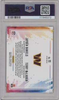 Jayden Daniels/Terry McLaurin from the 2024 Panini Prizm set graded by PSA and given an overall grade of 10.