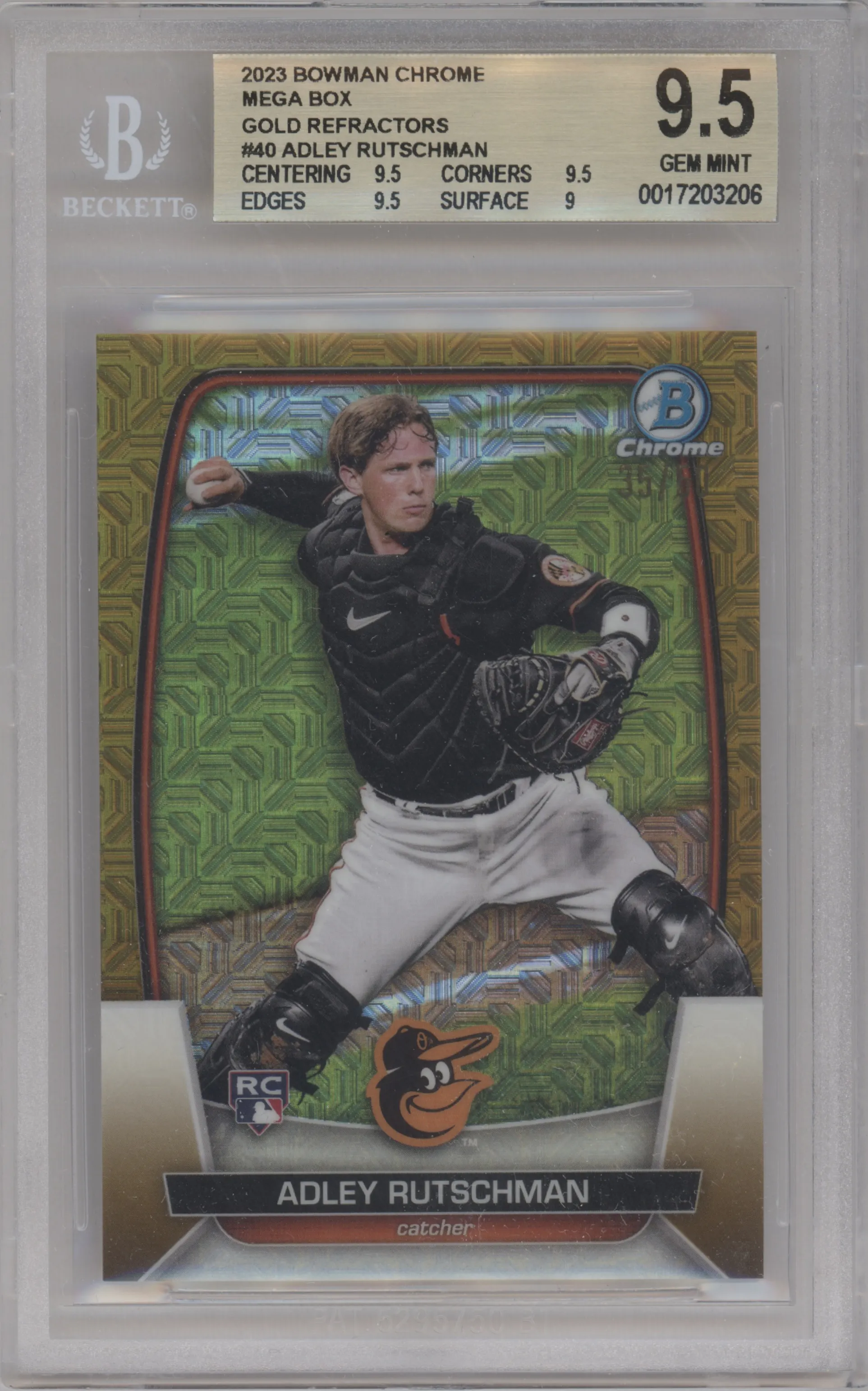 2023 Bowman Mega Box Chrome Adley Rutschman Gold Refractor #40 BGS 9.5