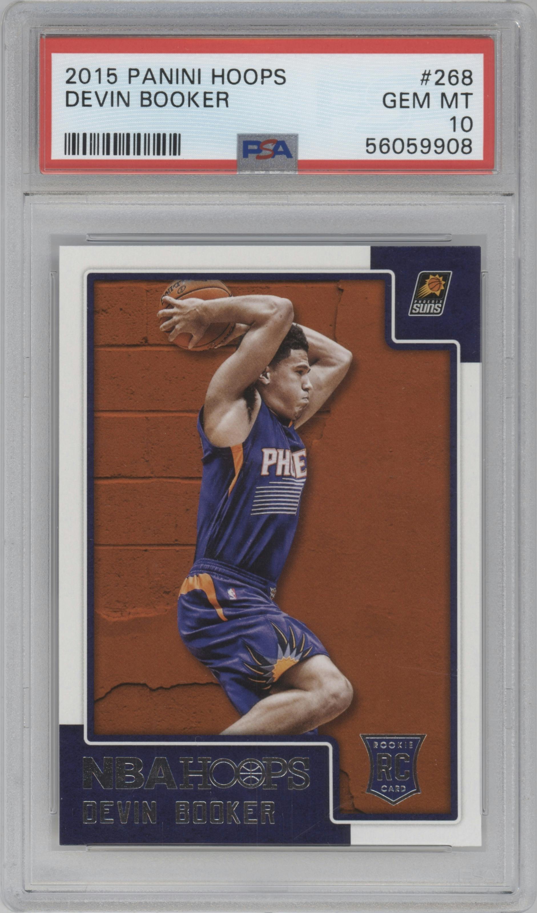 Devin Booker from the 2015-16 Panini NBA Hoops set graded by PSA and given an overall grade of 10.