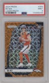 Bo Nix from the 2024 Panini Prizm set featuring a Lazer Prizm parallel graded by PSA and given an overall grade of 9.