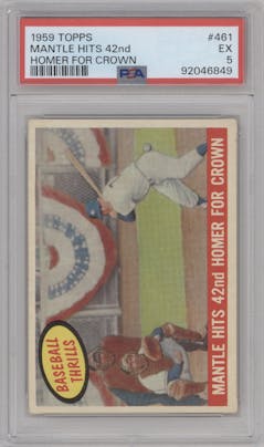 Mickey Mantle from the 1959 Topps set graded by PSA and given an overall grade of 5.