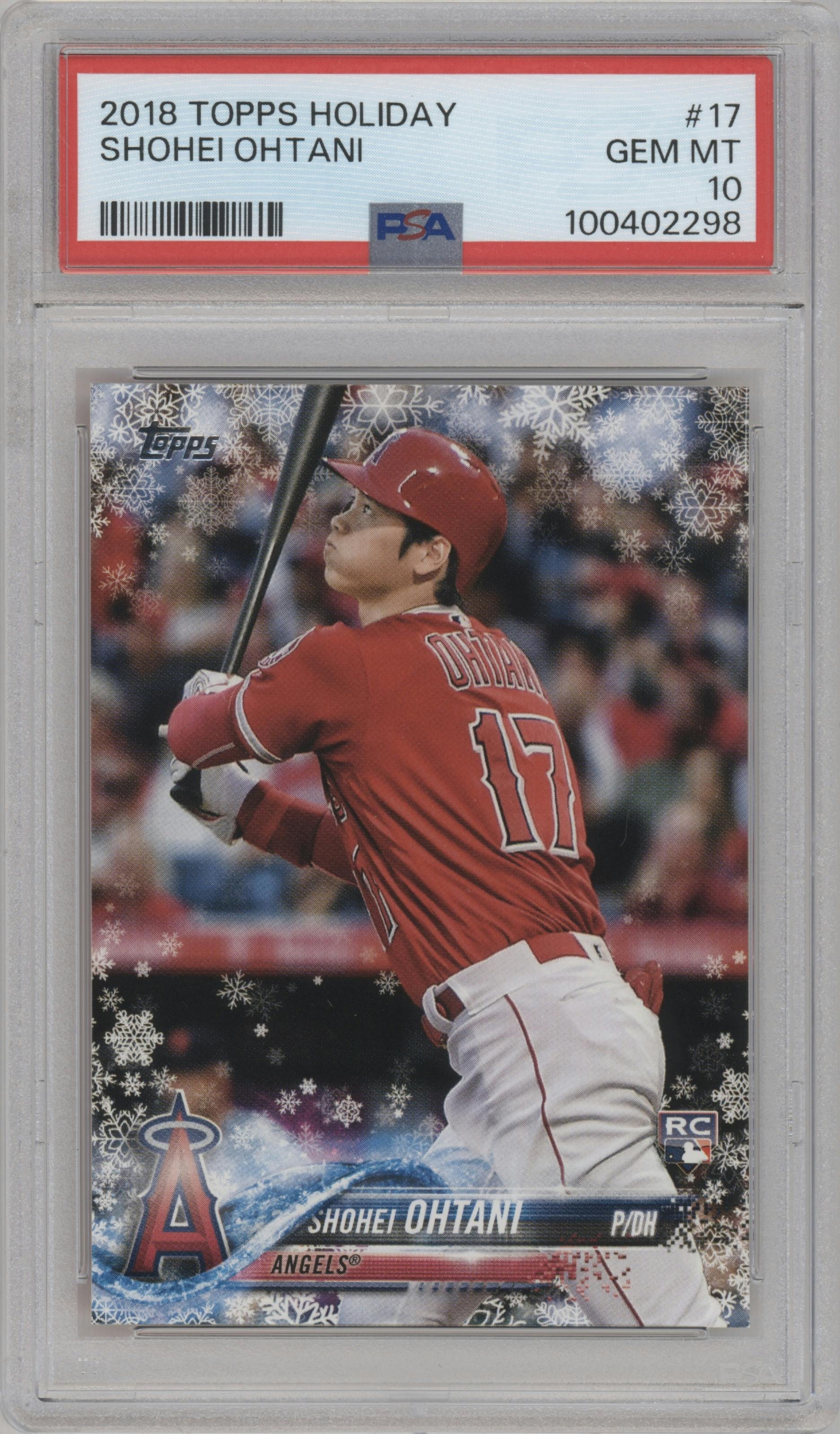 Shohei Ohtani from the 2018 Topps Holiday set graded by PSA and given an overall grade of 10.