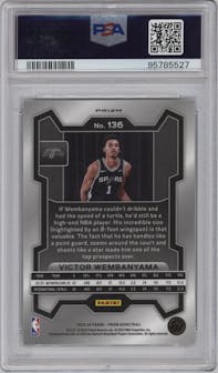Victor Wembanyama from the 2023-24 Panini Prizm set featuring a Silver Prizm  parallel graded by PSA and given an overall grade of 9.