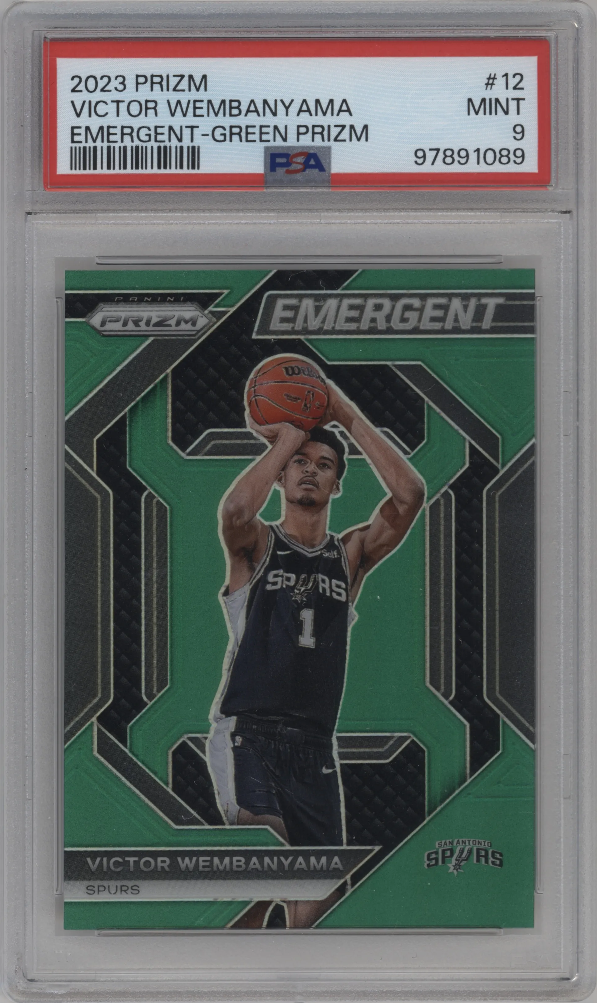 2023 Panini Prizm Emergent Victor Wembanyama Green Prizm PSA 9