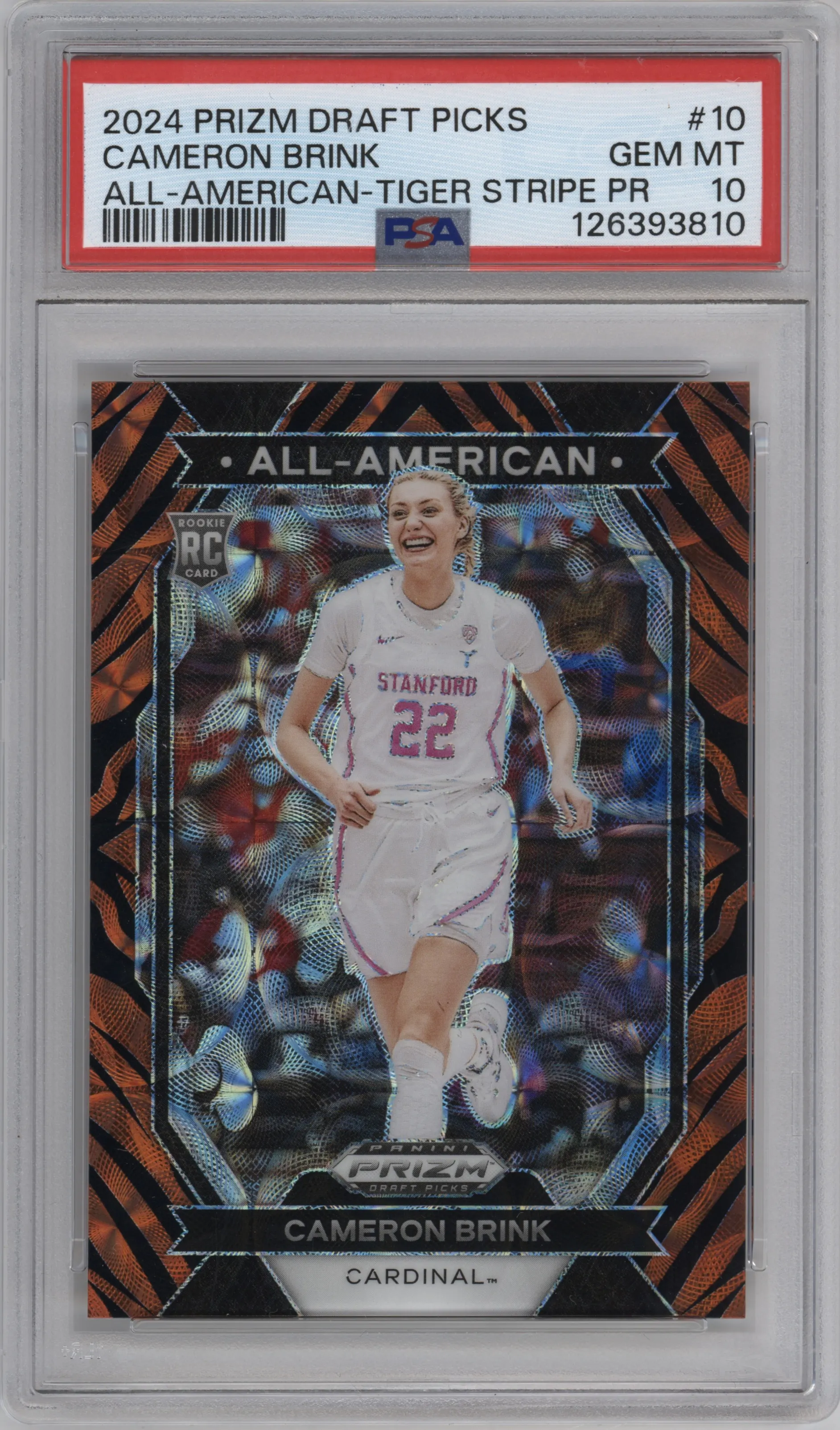 2024 Panini Prizm Draft Picks All-American Cameron Brink Tiger Stripe PSA 10