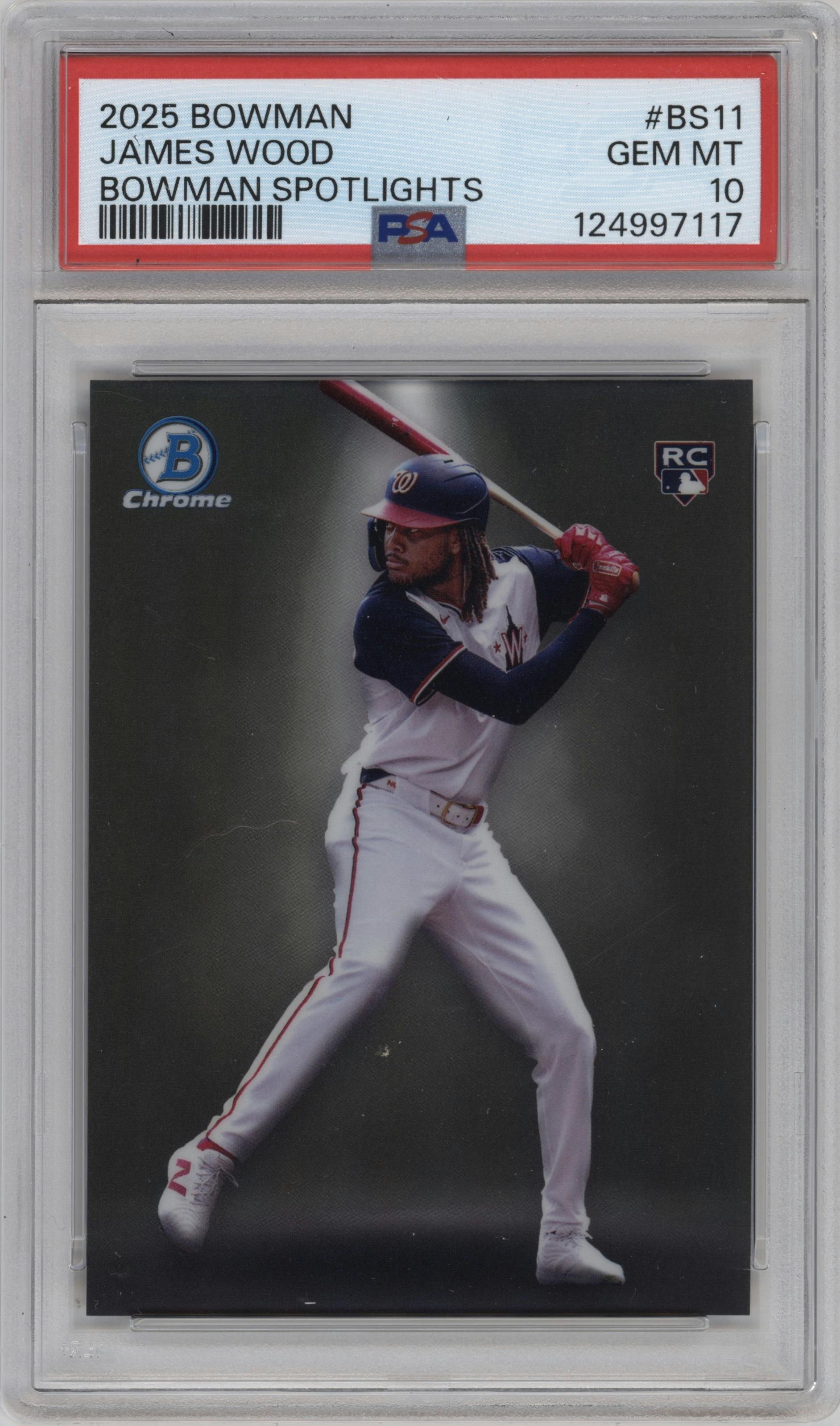 James Wood from the 2025 Bowman set graded by PSA and given an overall grade of 10.