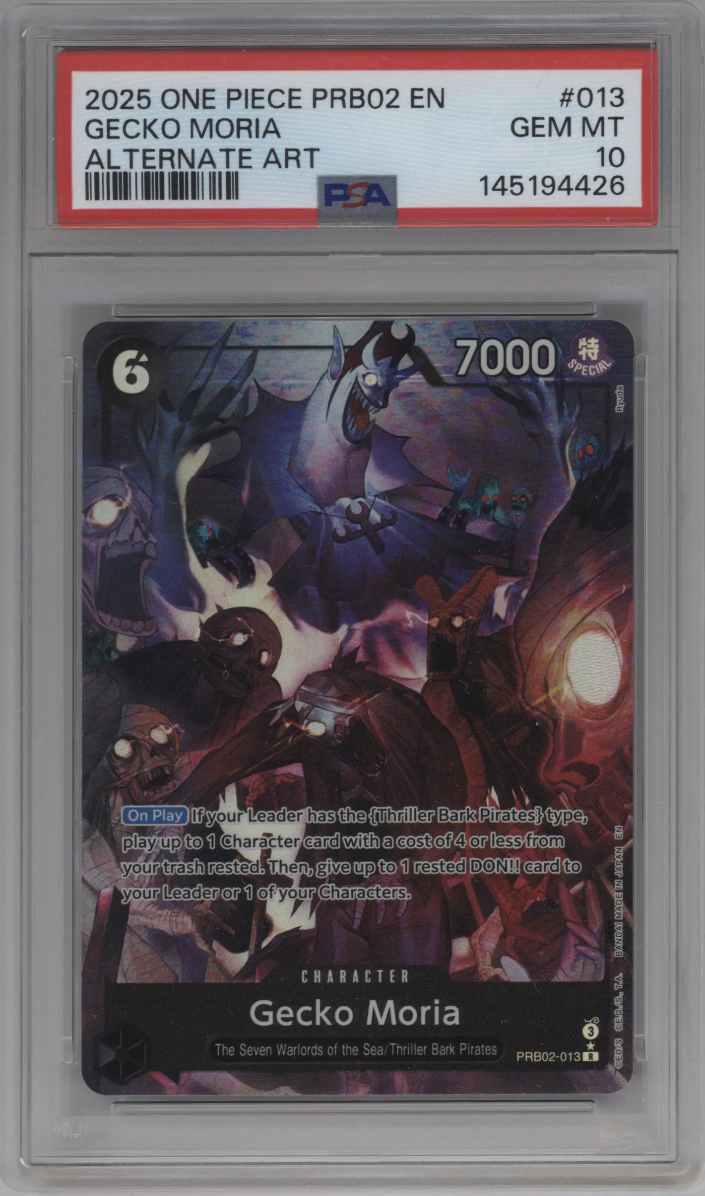 2025 One Piece PB The Best Gecko Moria Alternate Art R #PRB02-013 R PSA 10