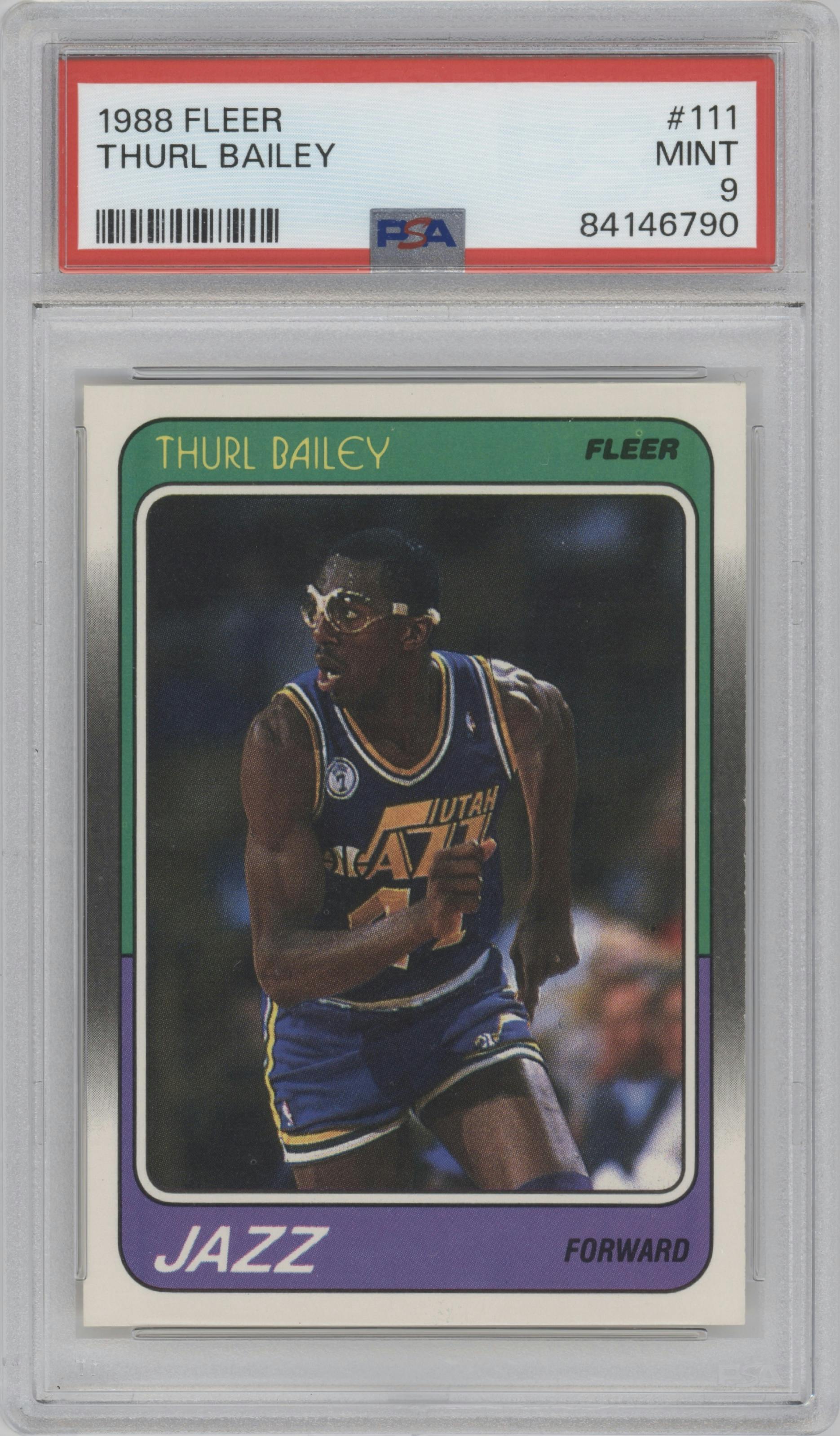 Thurl Bailey from the 1988-89 Fleer set graded by PSA and given an overall grade of 9.