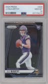 J.J. McCarthy from the 2024 Panini Prizm set graded by PSA and given an overall grade of 10.