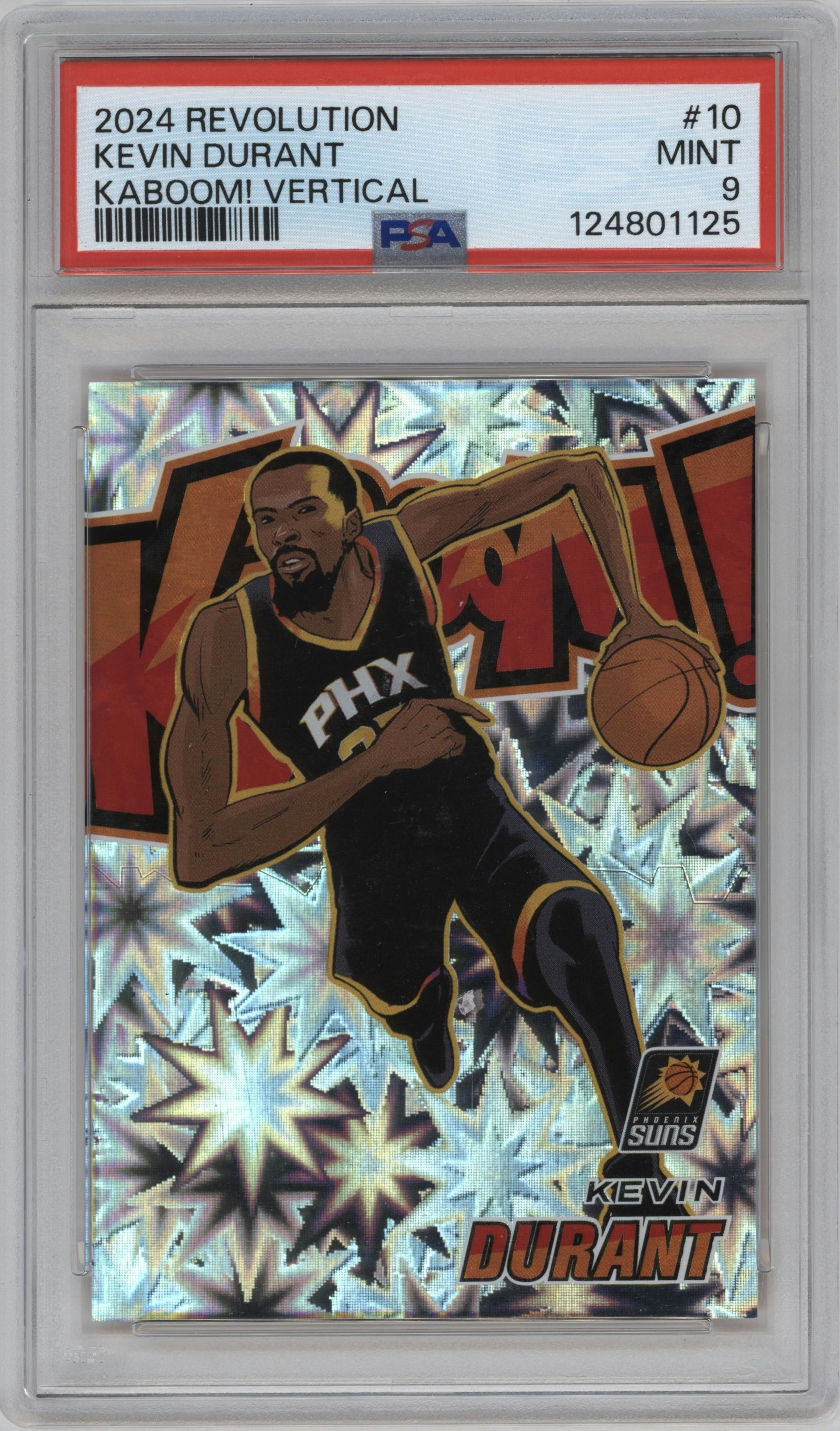 Kevin Durant from the 2024-25 Panini Revolution set graded by PSA and given an overall grade of 9.