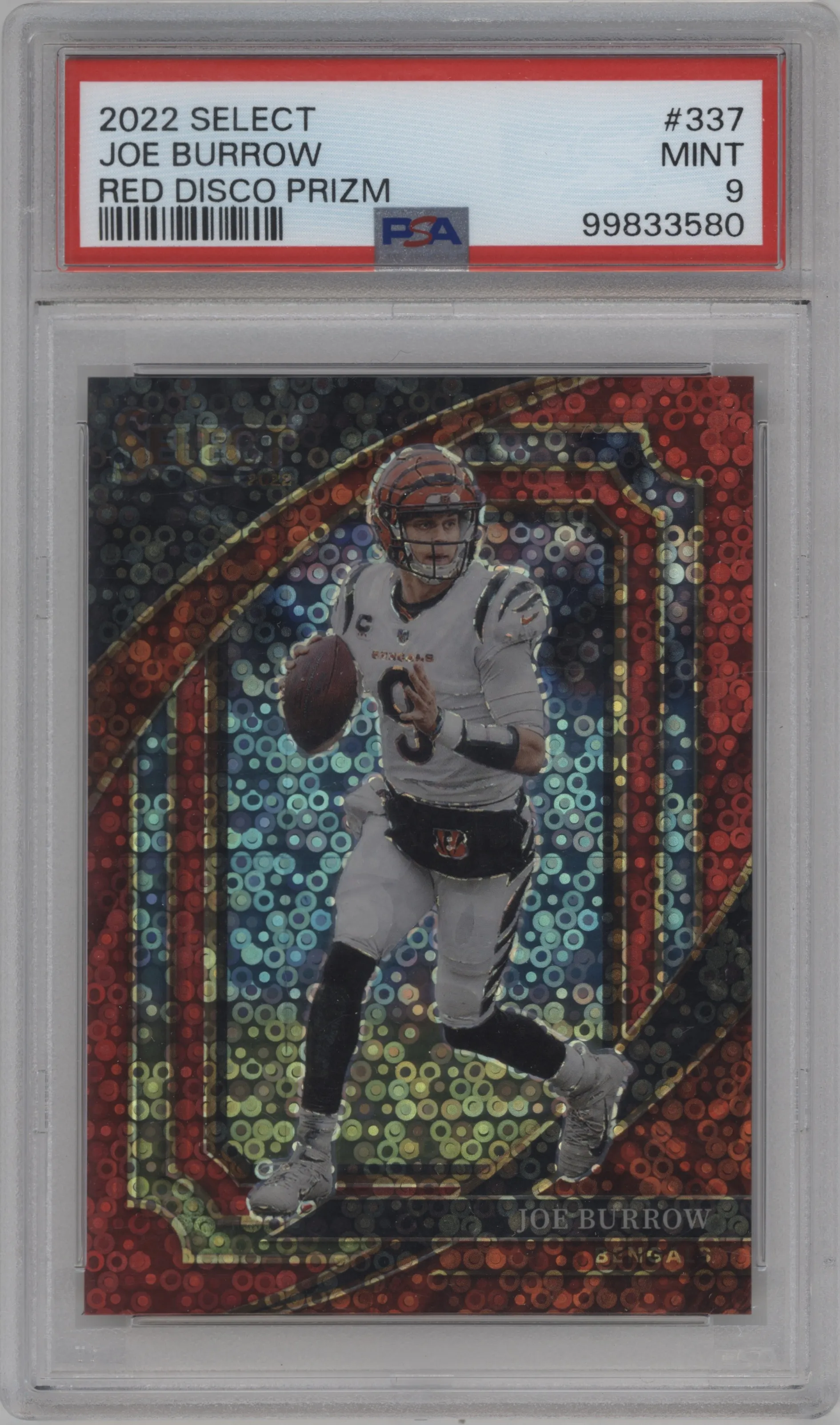 2022 Panini Select Suite Lvl. Joe Burrow Red Disco #337 PSA 9