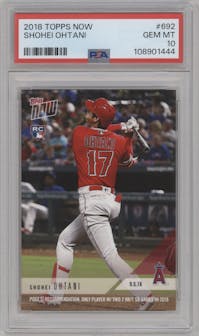 Shohei Ohtani from the 2018 Topps Now set graded by PSA and given an overall grade of 10.