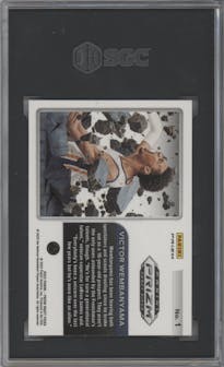 Victor Wembanyama from the 2023-24 Panini Prizm Draft Picks set featuring a Green Wave parallel graded by SGC and given an overall grade of 9.5.
