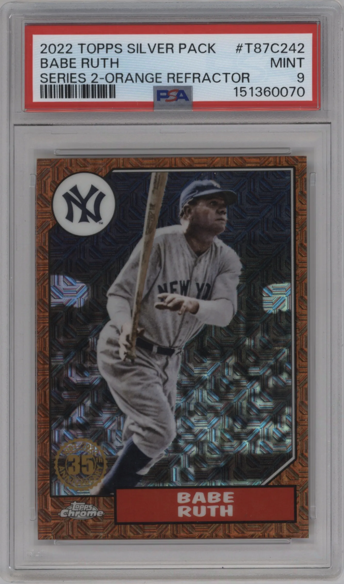 2022 Topps Silver Pack 1987 Topps Babe Ruth Orange #T87C2-42 PSA 9