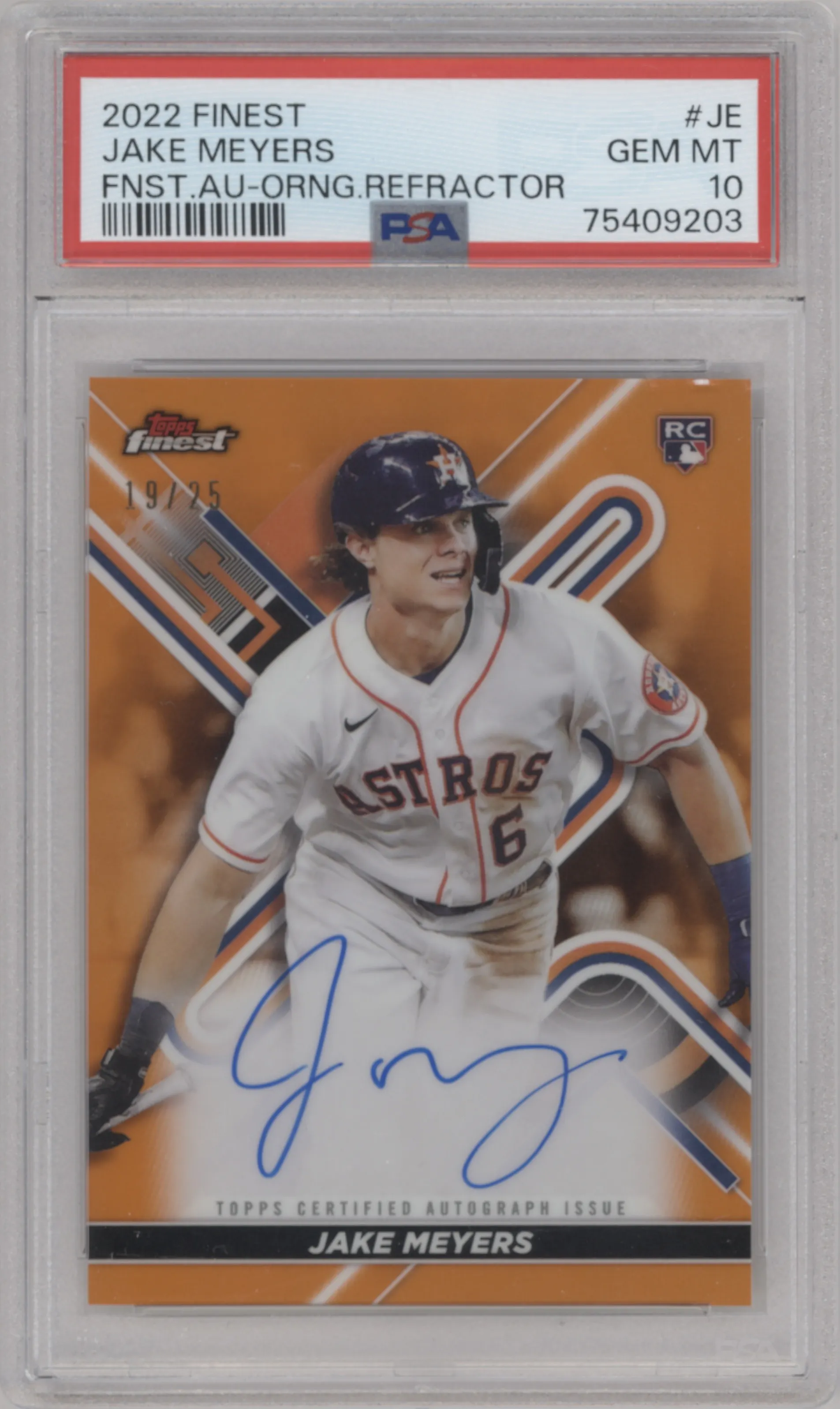 2022 Topps Finest Auto Jake Meyers Orange #FA-JE PSA 10