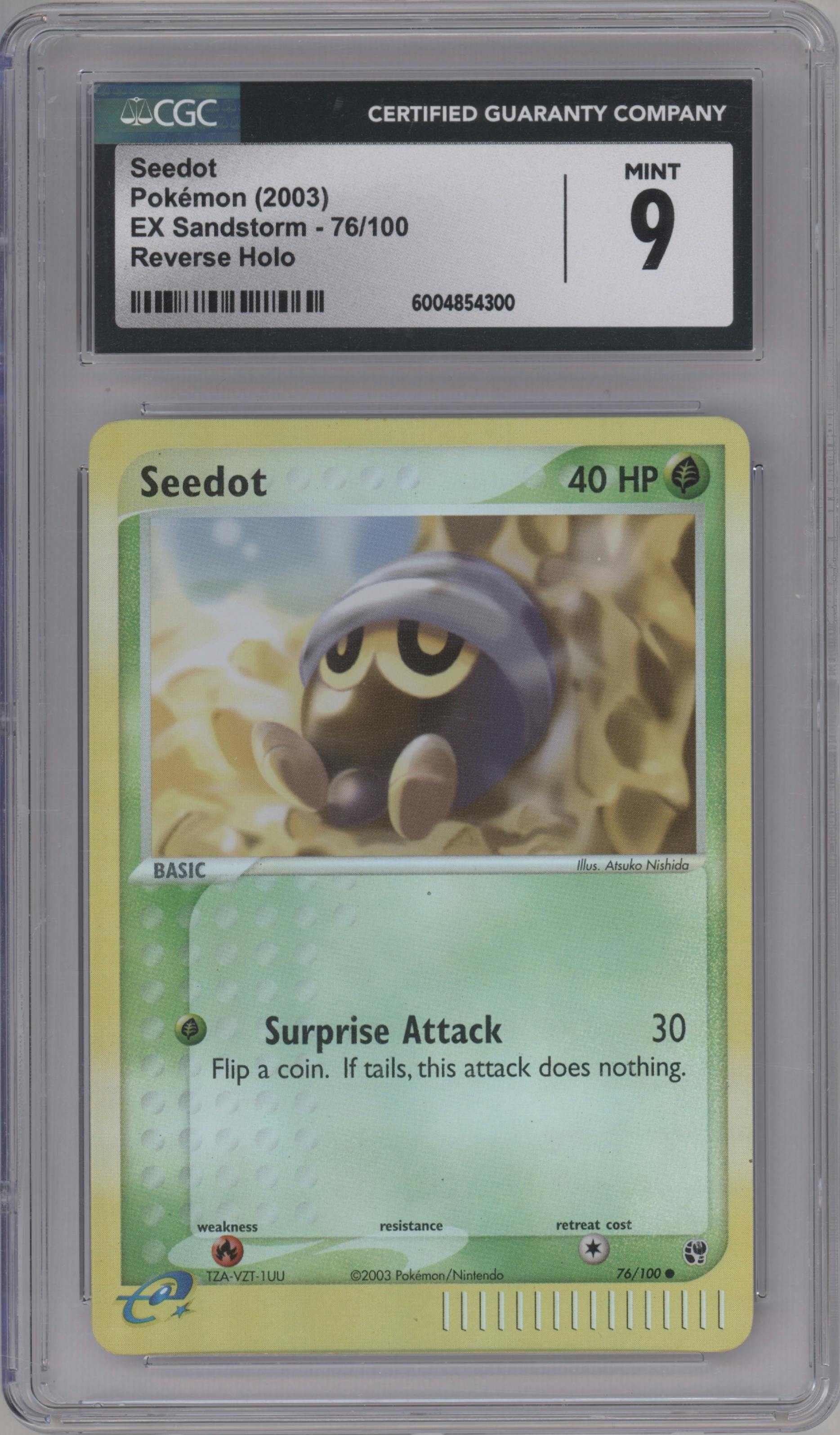 Seedot from the 2003 Pokemon EX set graded by CSG and given an overall grade of 9.
