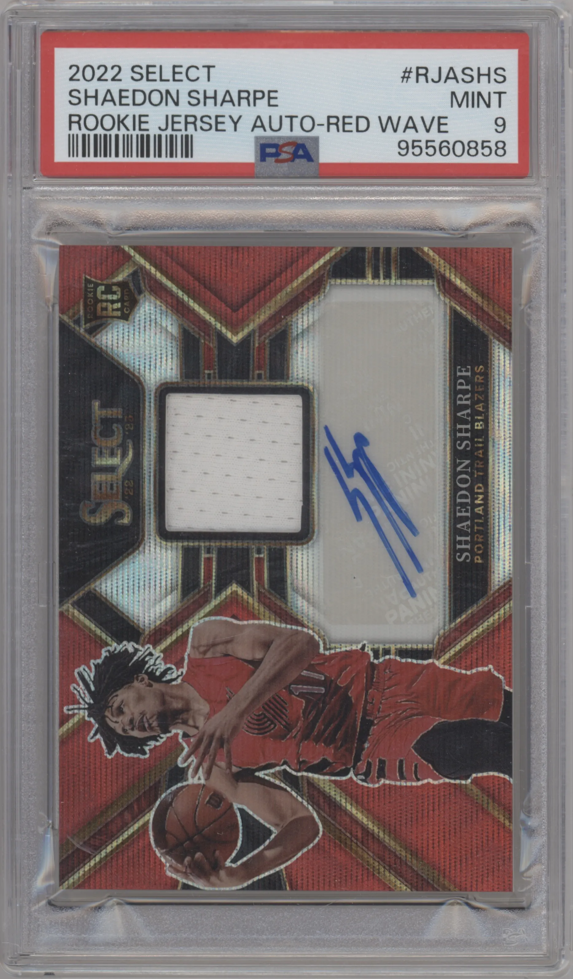 2022 Panini Select Rke.Jrsy.Auto Shaedon Sharpe Red Wave #RJA-SHS PSA 9