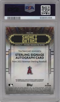 Shohei Ohtani from the 2022 Bowman Sterling set graded by PSA and given an overall grade of 9.