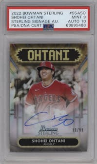Shohei Ohtani from the 2022 Bowman Sterling set graded by PSA and given an overall grade of 9.