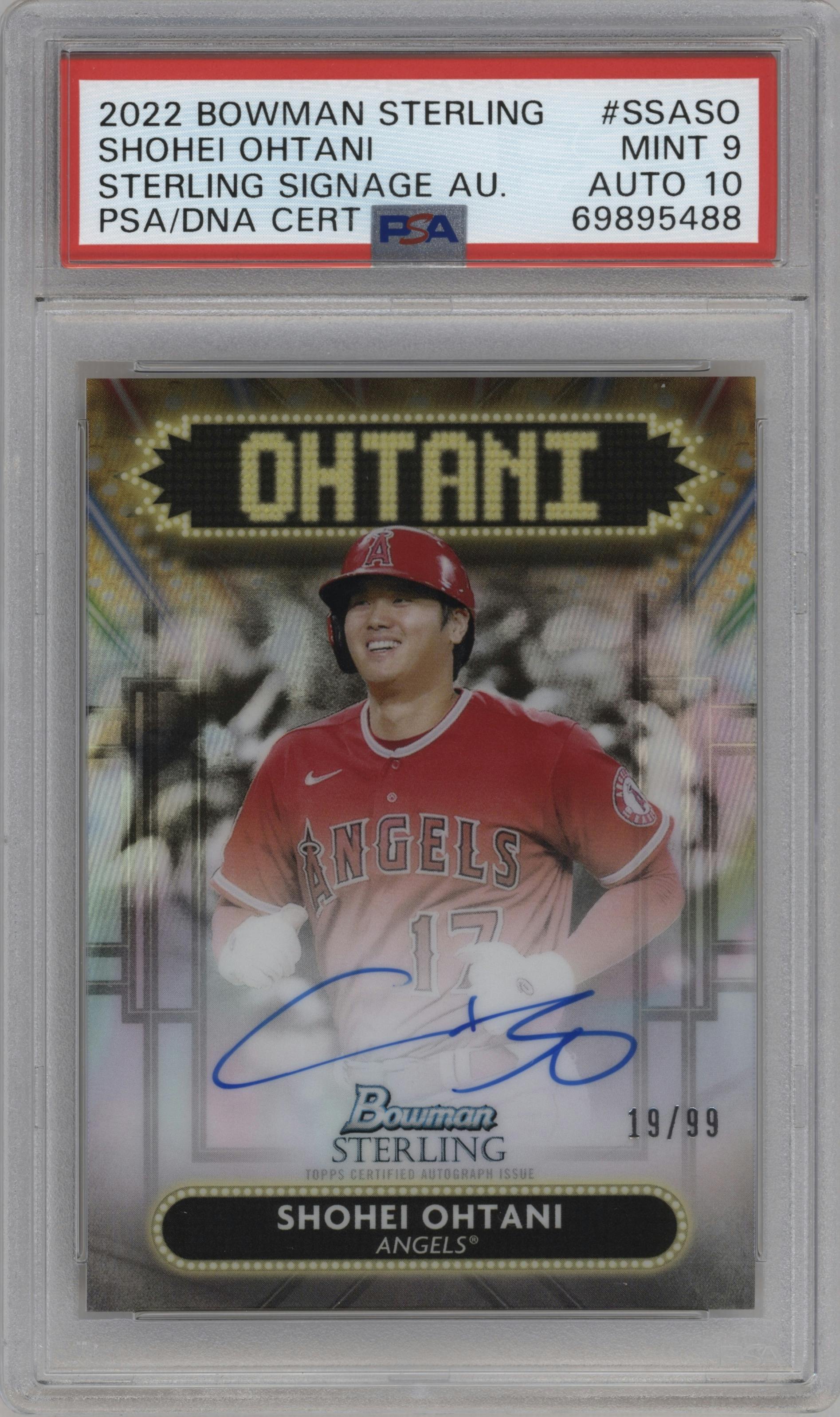 Shohei Ohtani from the 2022 Bowman Sterling set graded by PSA and given an overall grade of 9.