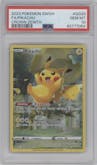 Pikachu from the 2023 Pokemon SWSH set graded by PSA and given an overall grade of 10.
