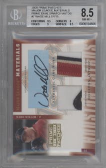 Wade Miller from the 2005 Donruss Prime Patches set featuring a Prime parallel graded by Beckett and given an overall grade of 8.5.