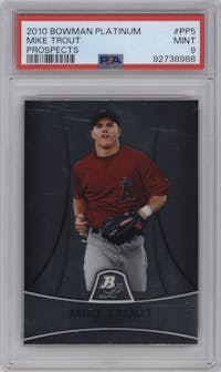 Mike Trout from the 2010 Bowman Platinum set graded by PSA and given an overall grade of 9.