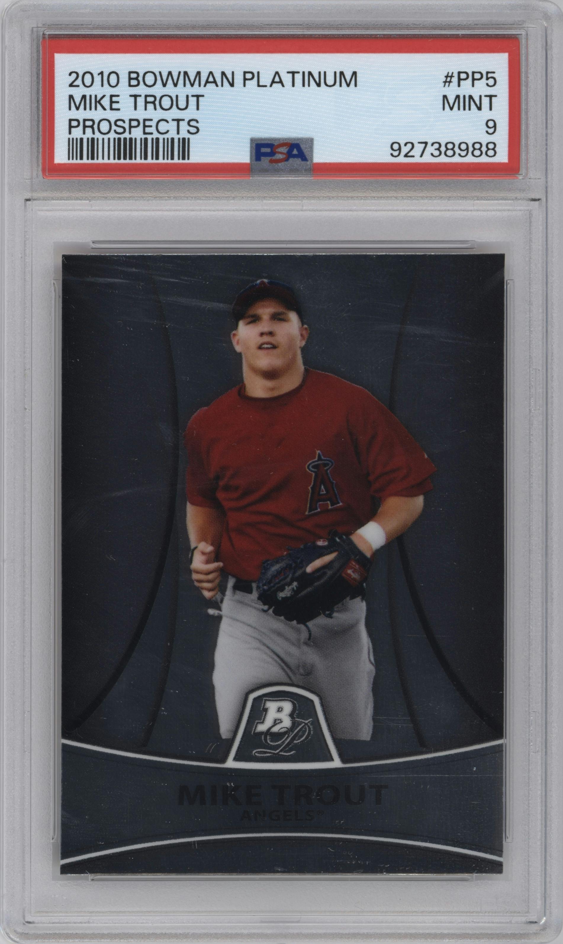 Mike Trout from the 2010 Bowman Platinum set graded by PSA and given an overall grade of 9.
