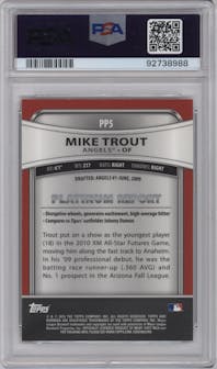 Mike Trout from the 2010 Bowman Platinum set graded by PSA and given an overall grade of 9.