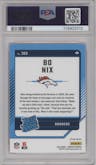 Bo Nix from the 2024 Donruss set featuring a Pink parallel graded by PSA and given an overall grade of 10.
