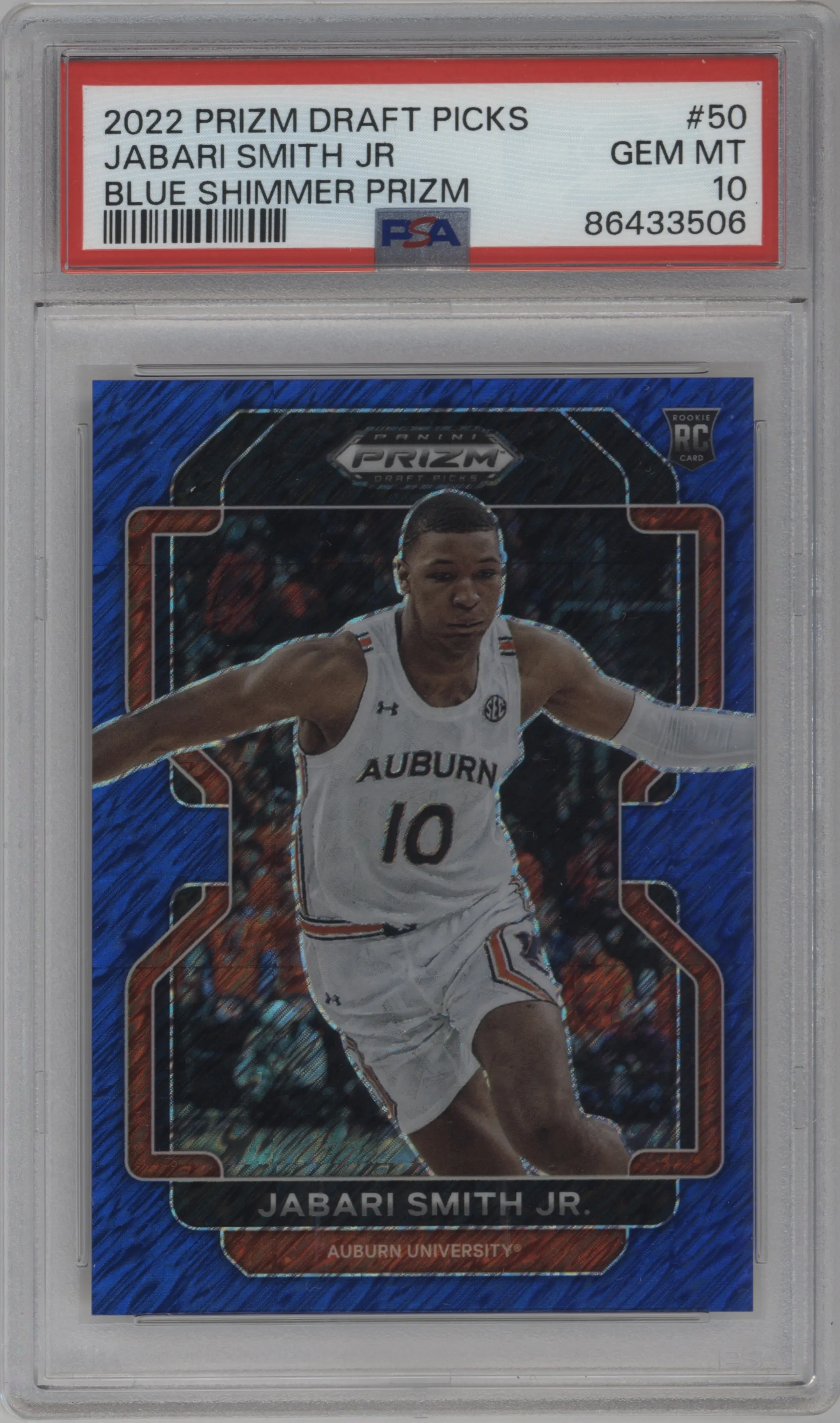 2022 Panini Prizm Draft Picks Jabari Smith Jr. Blue Shimmer #50 PSA 10