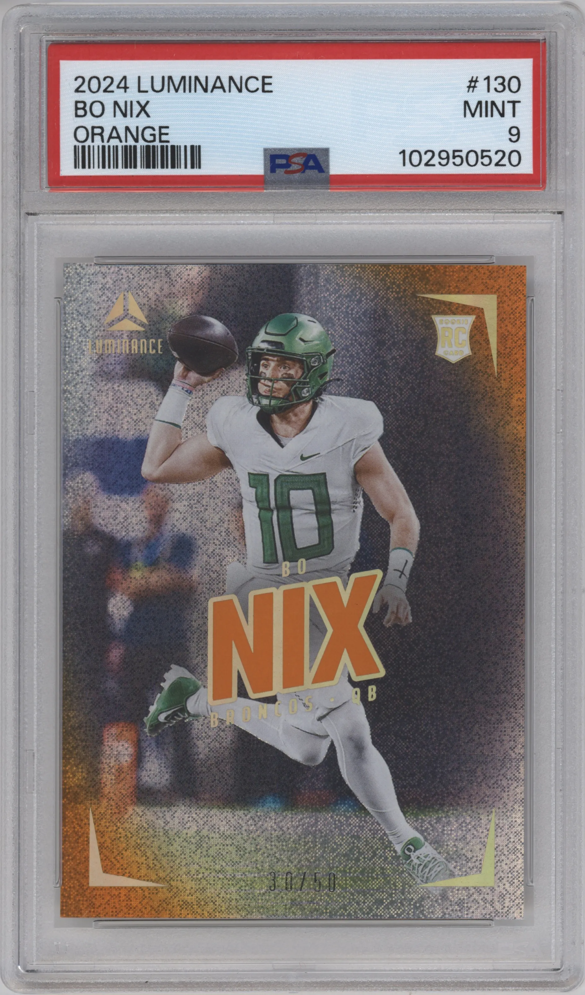 2024 Panini Luminance Bo Nix Orange PSA 9