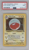 Electrode from the 1999 Pokemon set graded by PSA and given an overall grade of 9.