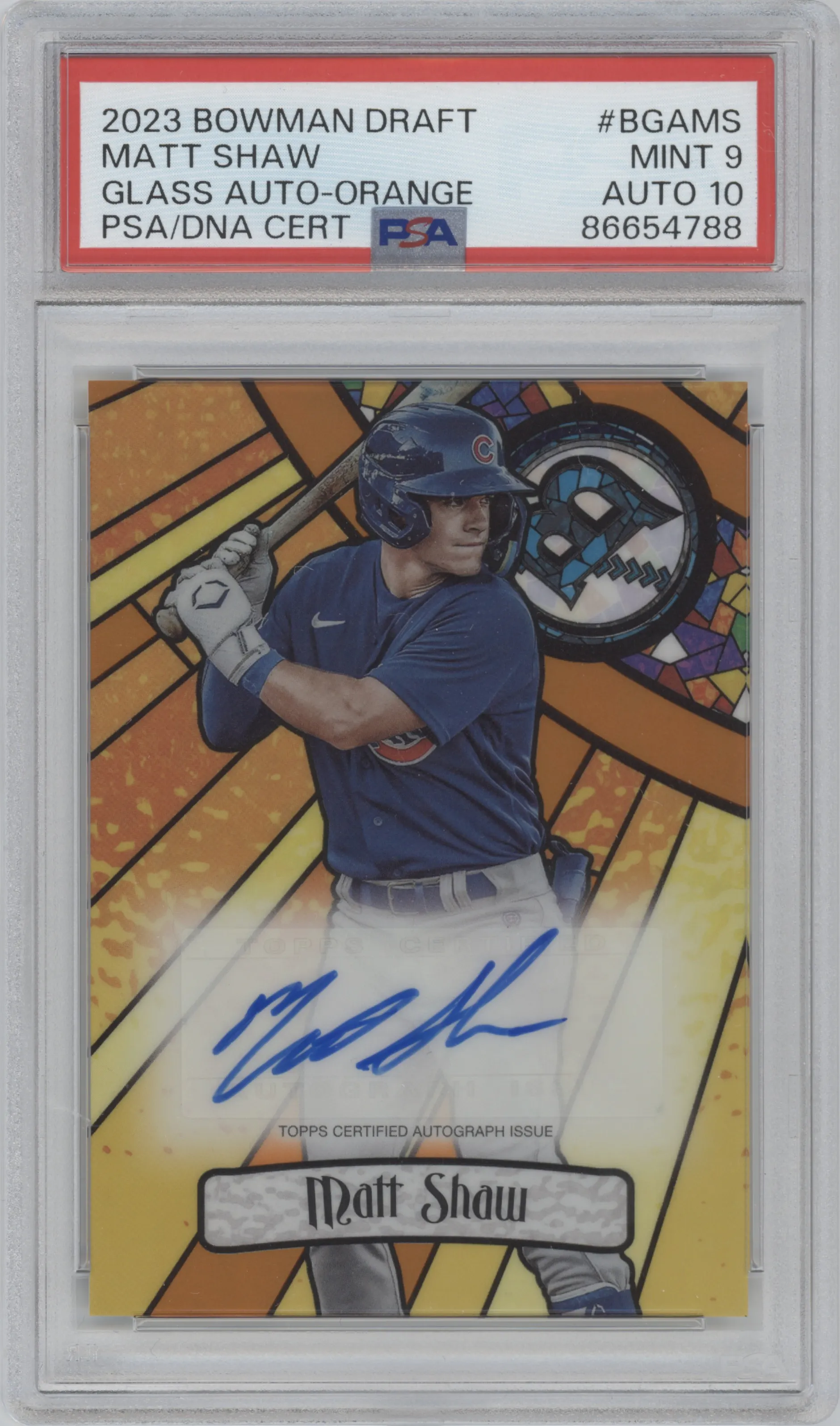 2023 Bowman Draft Glass Auto Matt Shaw Orange Refractor #BGA-MS PSA 9