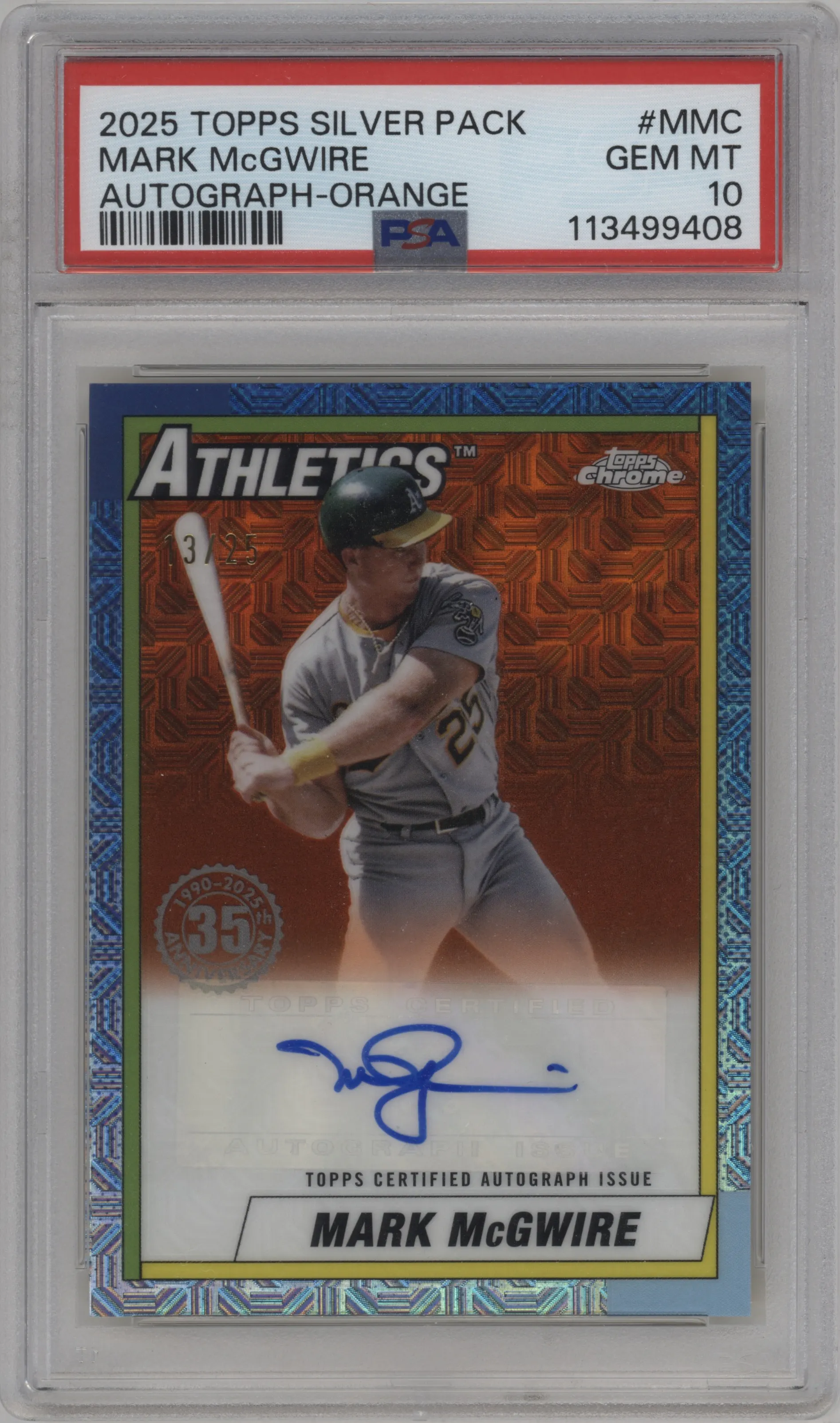 2025 Topps 1990 Chrome Auto Mark McGwire Orange PSA 10