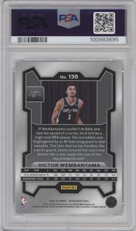 Victor Wembanyama from the 2023-24 Panini Prizm set graded by PSA and given an overall grade of 10.