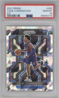 Cade Cunningham from the 2021-22 Panini Prizm  set featuring a Ice Prizm parallel graded by PSA and given an overall grade of 10.