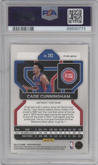 Cade Cunningham from the 2021-22 Panini Prizm  set featuring a Ice Prizm parallel graded by PSA and given an overall grade of 10.