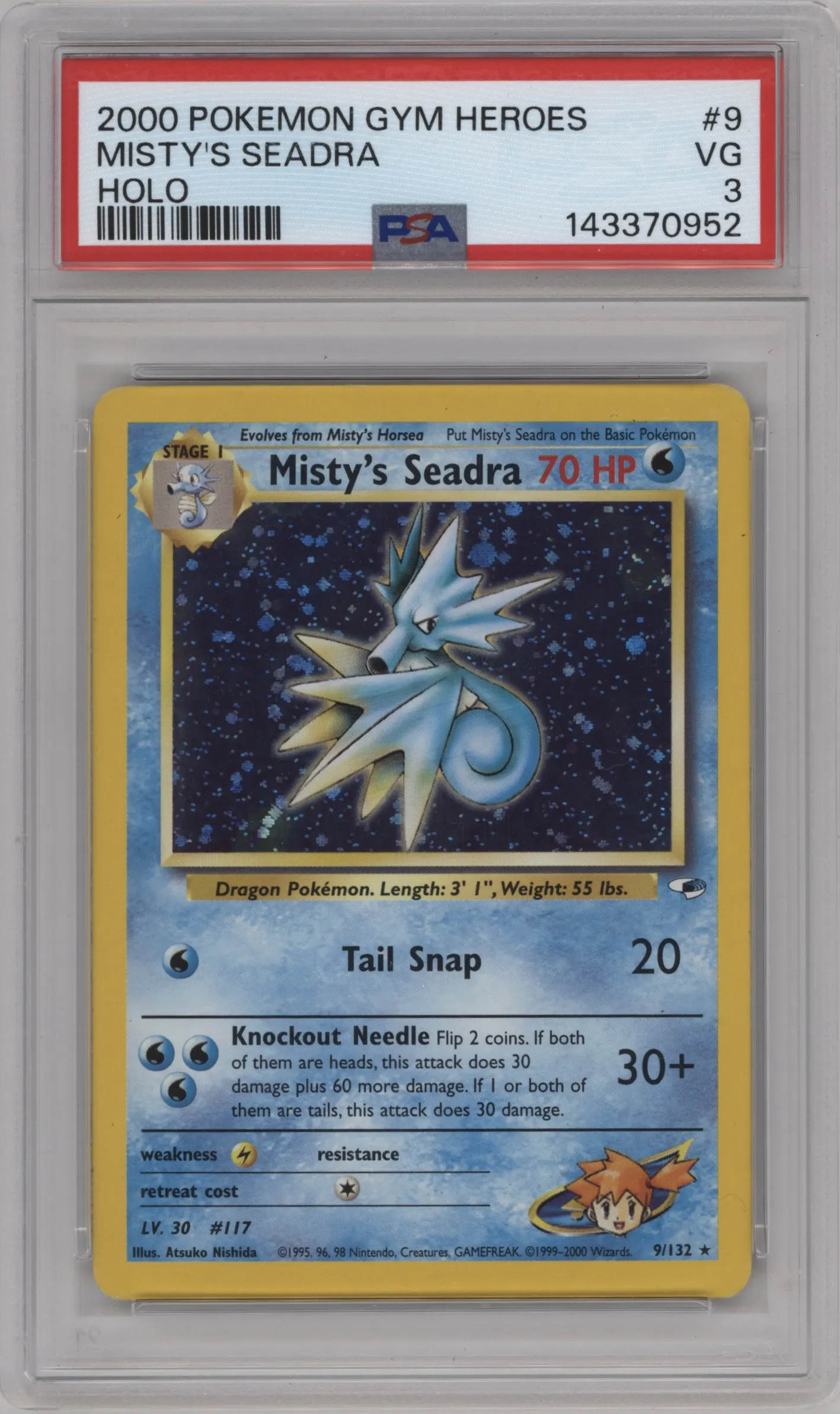 2000 Pokemon GH Gym Heroes Misty's Seadra PSA VERY GOOD 3 #9 PSA 3