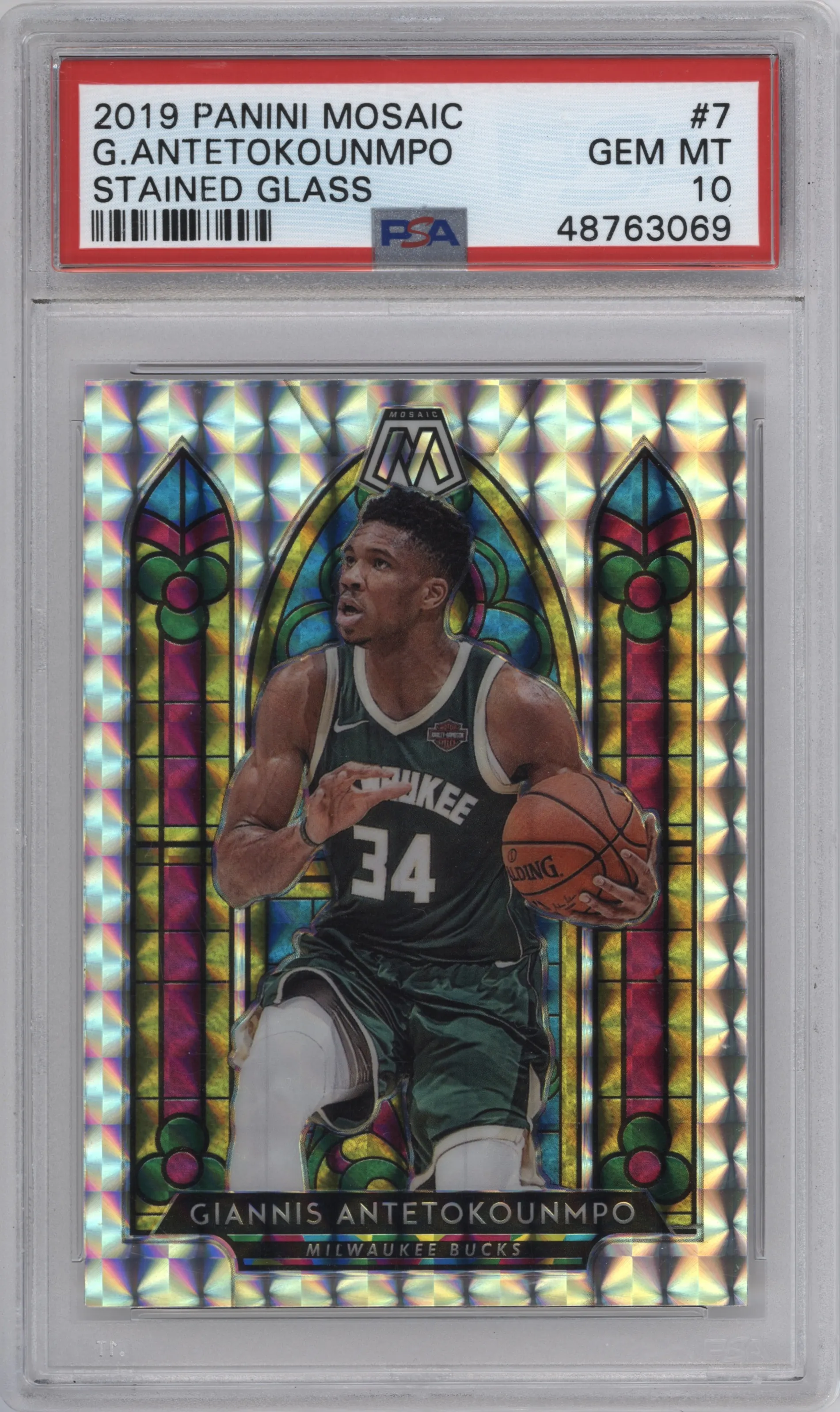 2019 Panini Mosaic Stained Glass Giannis Antetokounmpo #7 PSA 10