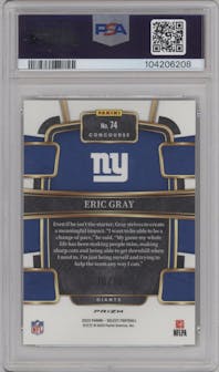 Eric Gray from the 2023 Panini Select set featuring a Gold Dragon Scale parallel graded by PSA and given an overall grade of 10.