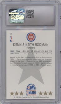  Dennis Rodman  from the 1990-91 NBA Hoops set graded by CSG and given an overall grade of 8.5.