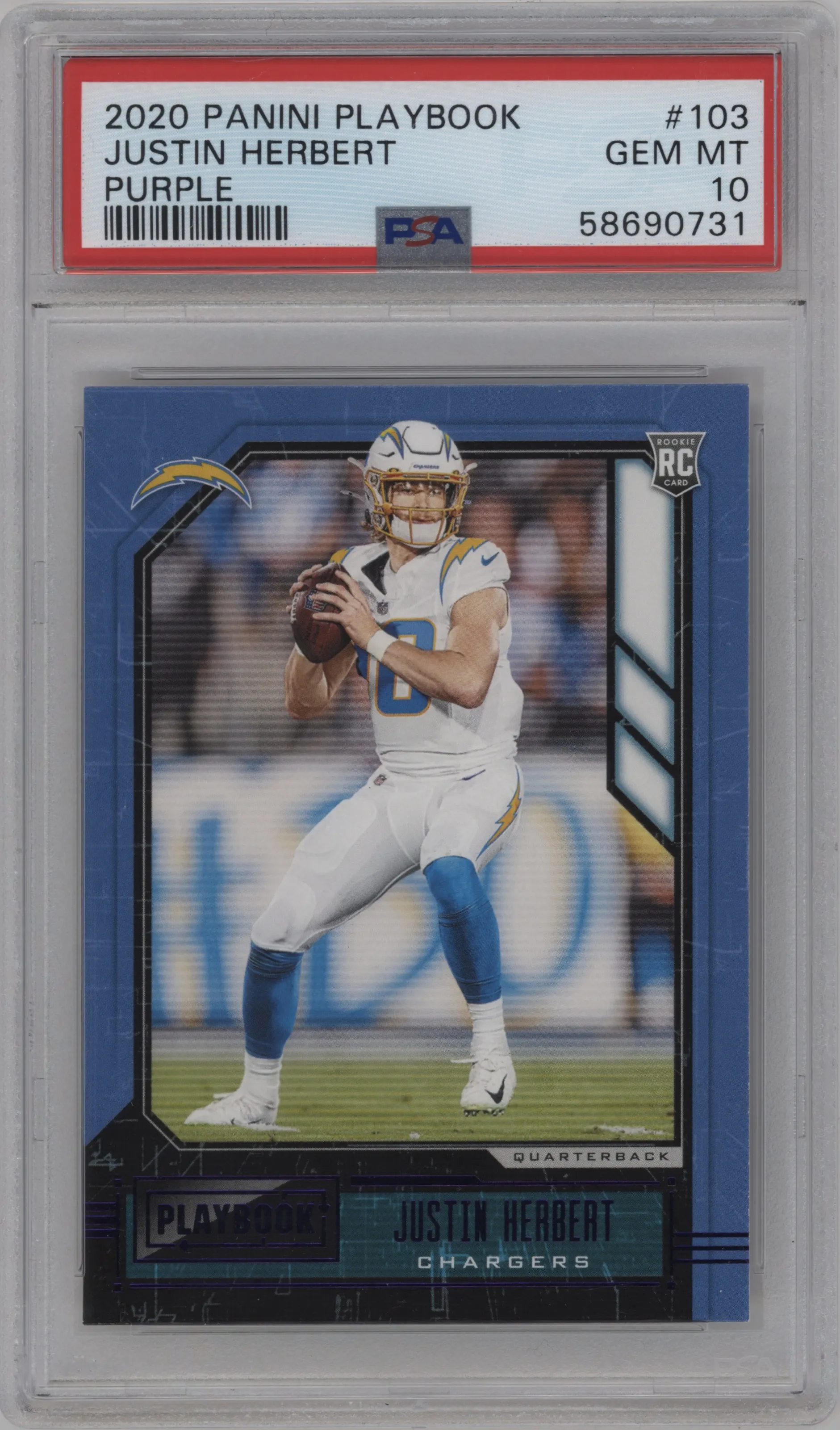 2020 Panini Playbook Justin Herbert Purple PSA 10
