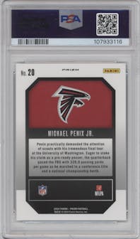 Michael Penix Jr. from the 2024 Panini Prizm set featuring a Green Prizm parallel graded by PSA and given an overall grade of 10.