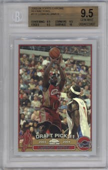 LeBron James from the 2003-04 Topps Chrome set featuring a Refractor parallel graded by Beckett and given an overall grade of 9.5.