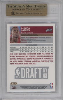 LeBron James from the 2003-04 Topps Chrome set featuring a Refractor parallel graded by Beckett and given an overall grade of 9.5.