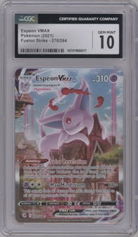 Espeon VMAX from the 2021 Pokemon SWSH set graded by CSG and given an overall grade of 10.