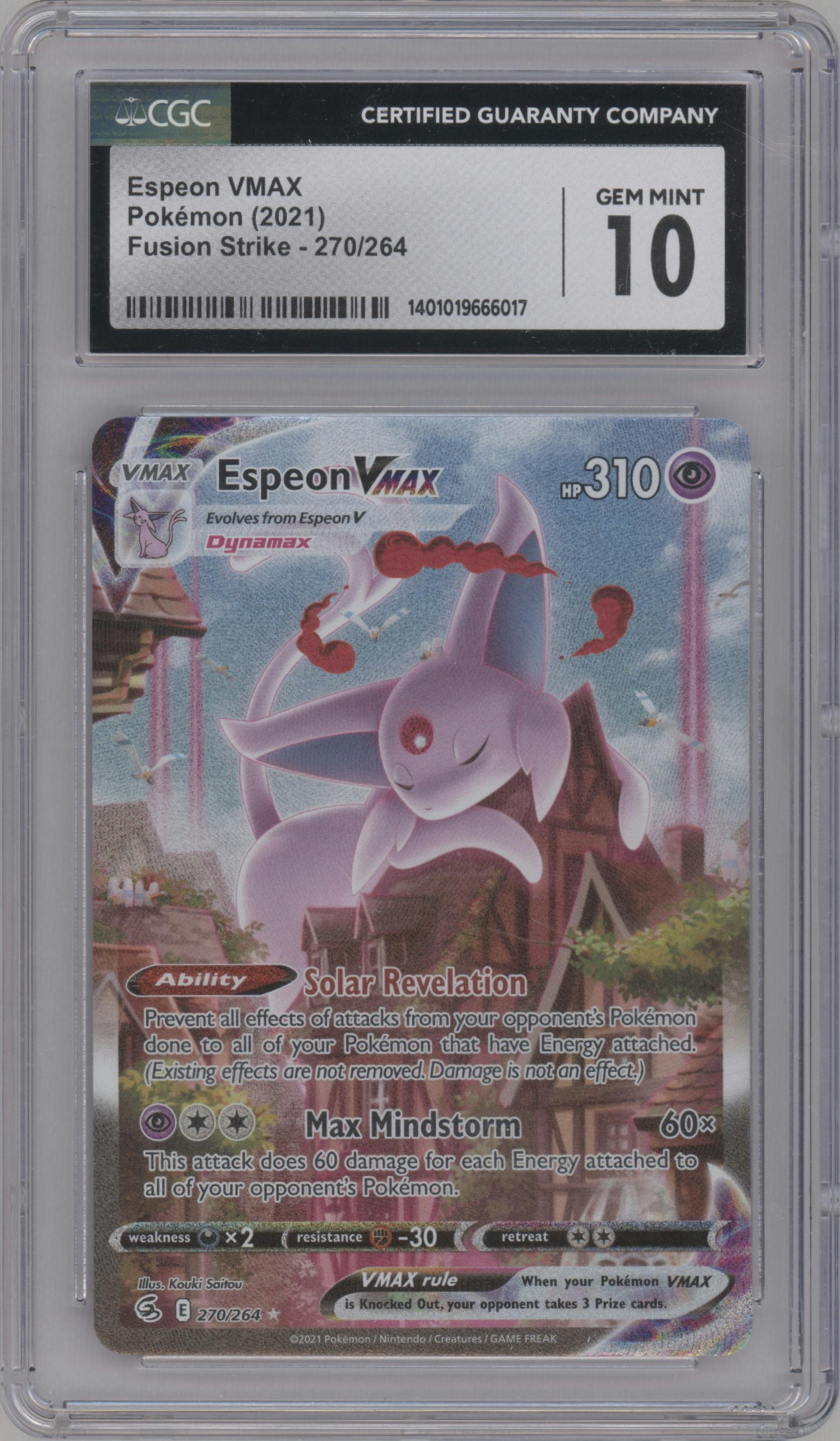 Espeon VMAX from the 2021 Pokemon SWSH set graded by CSG and given an overall grade of 10.