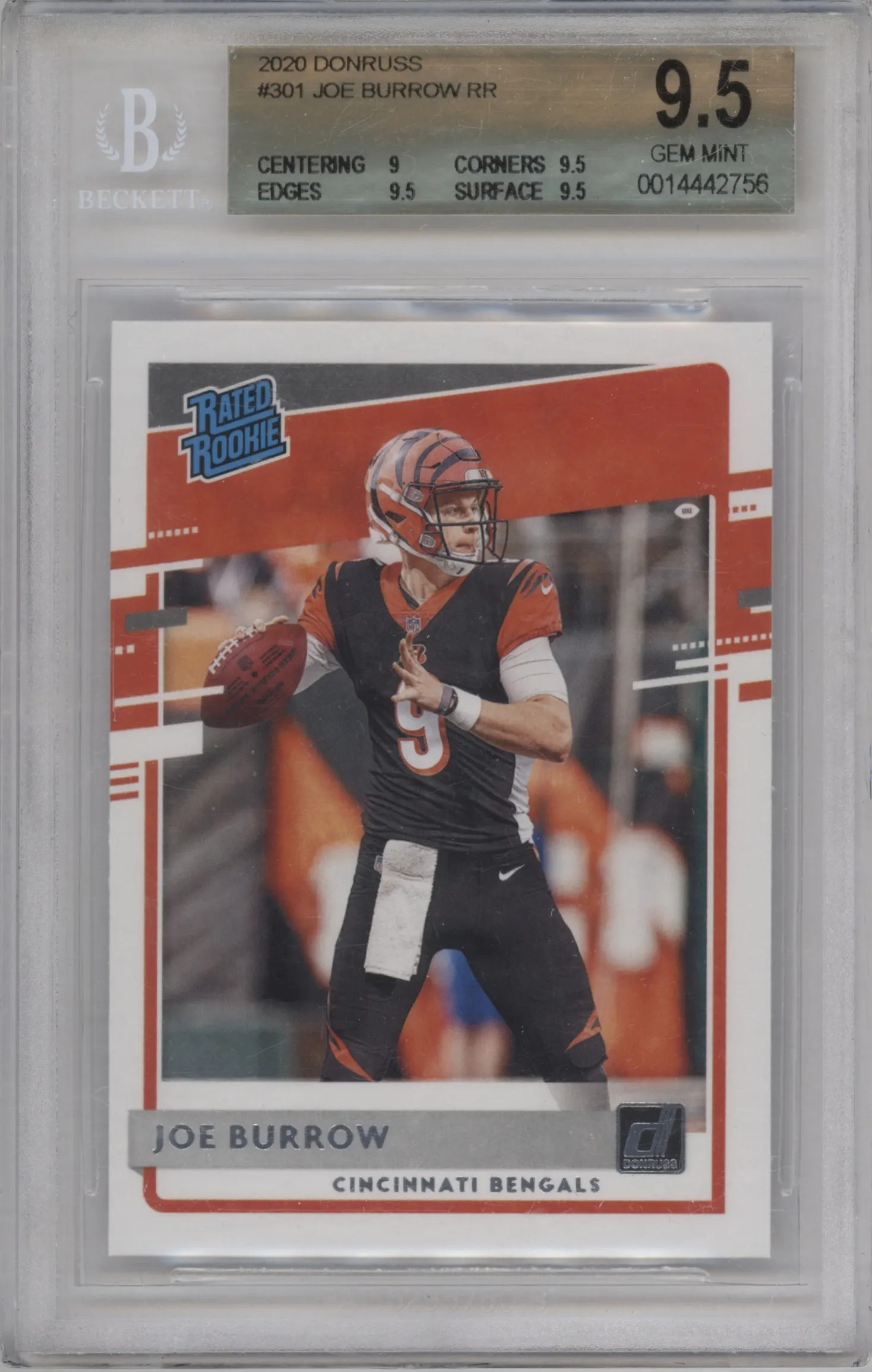 2020 Panini Donruss Rated Rookie Joe Burrow #301 BGS 9.5